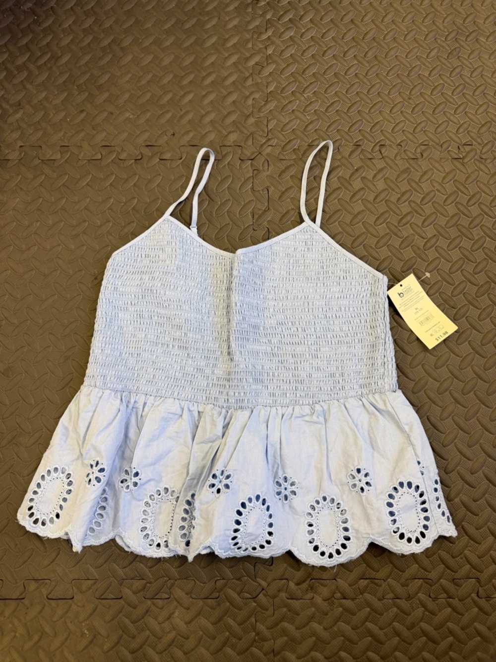 Light Blue Smocked Eyelet Peplum Cami